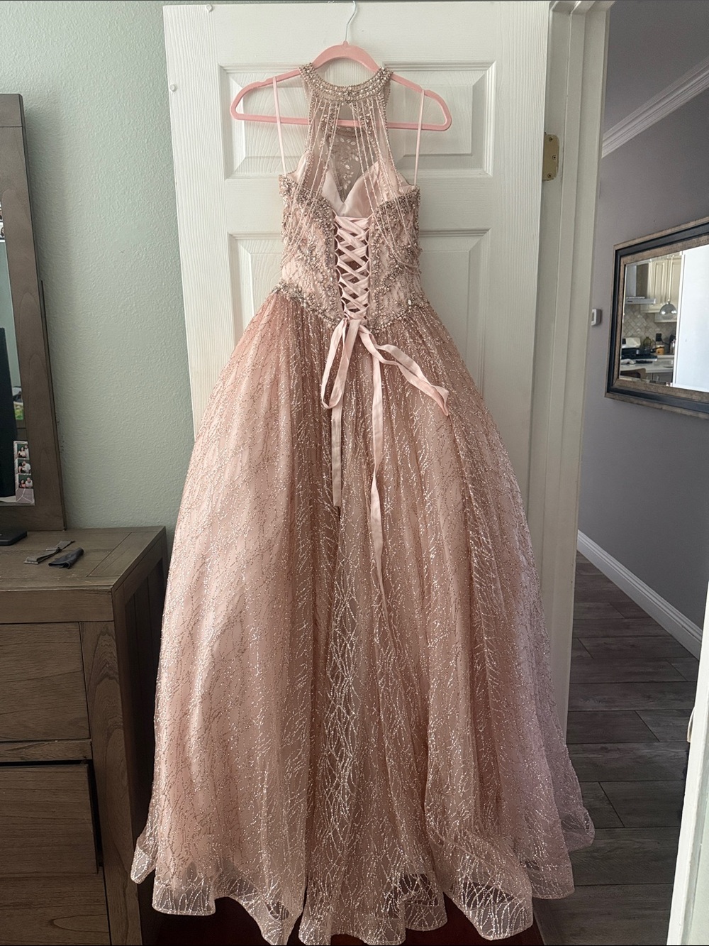 Girls' Blush Pink Beaded Ball Gown Dress